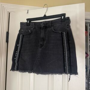 Free People Embellished Black Denim Skirt